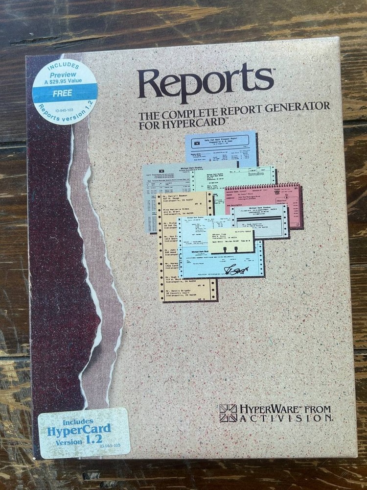 Reports 1.2 HyperCard Report Generator Macintosh Software Boxed