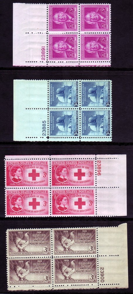 1948 COMMEMORATIVE PLATE BLOCK YEAR SET. (28) DIFFERENT. SCV $28