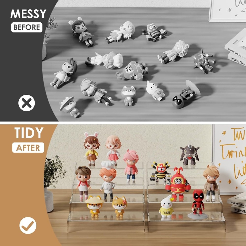 2 Set Large Acrylic Risers, 8 Pcs Rectangular Clear Acrylic Display Stand, Di...