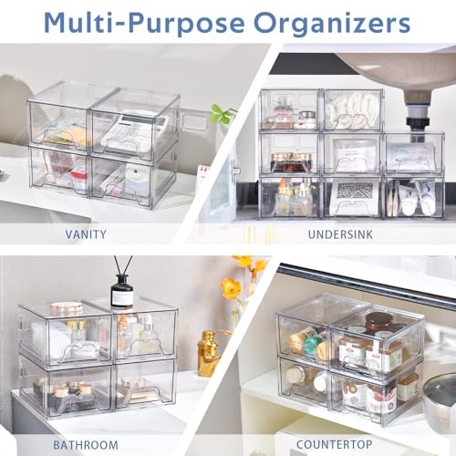 Plastic Drawers Storage, 6 Pack Clear Stackable Storage Drawers, 6Pack Standard
