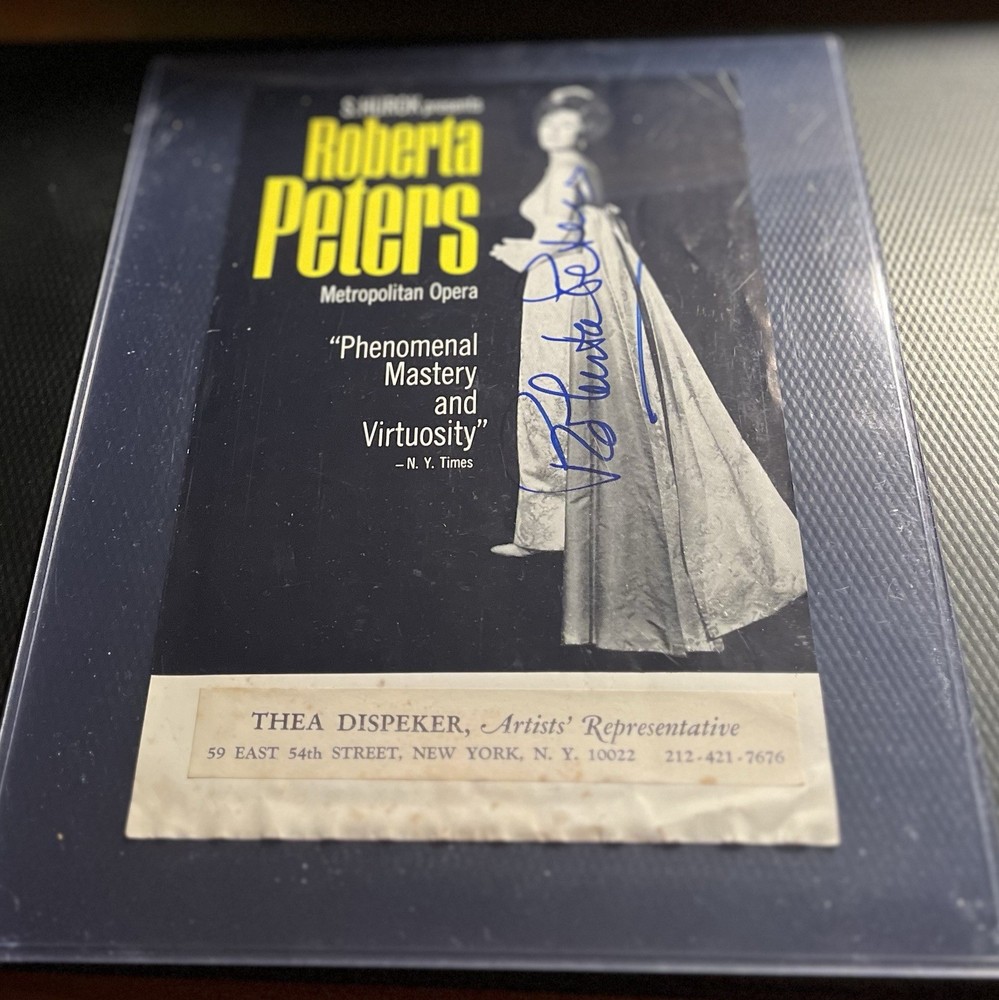 Roberta Peters Metropolitan Opera Singer Signed Cut Sheet w/ COA & Top Loader