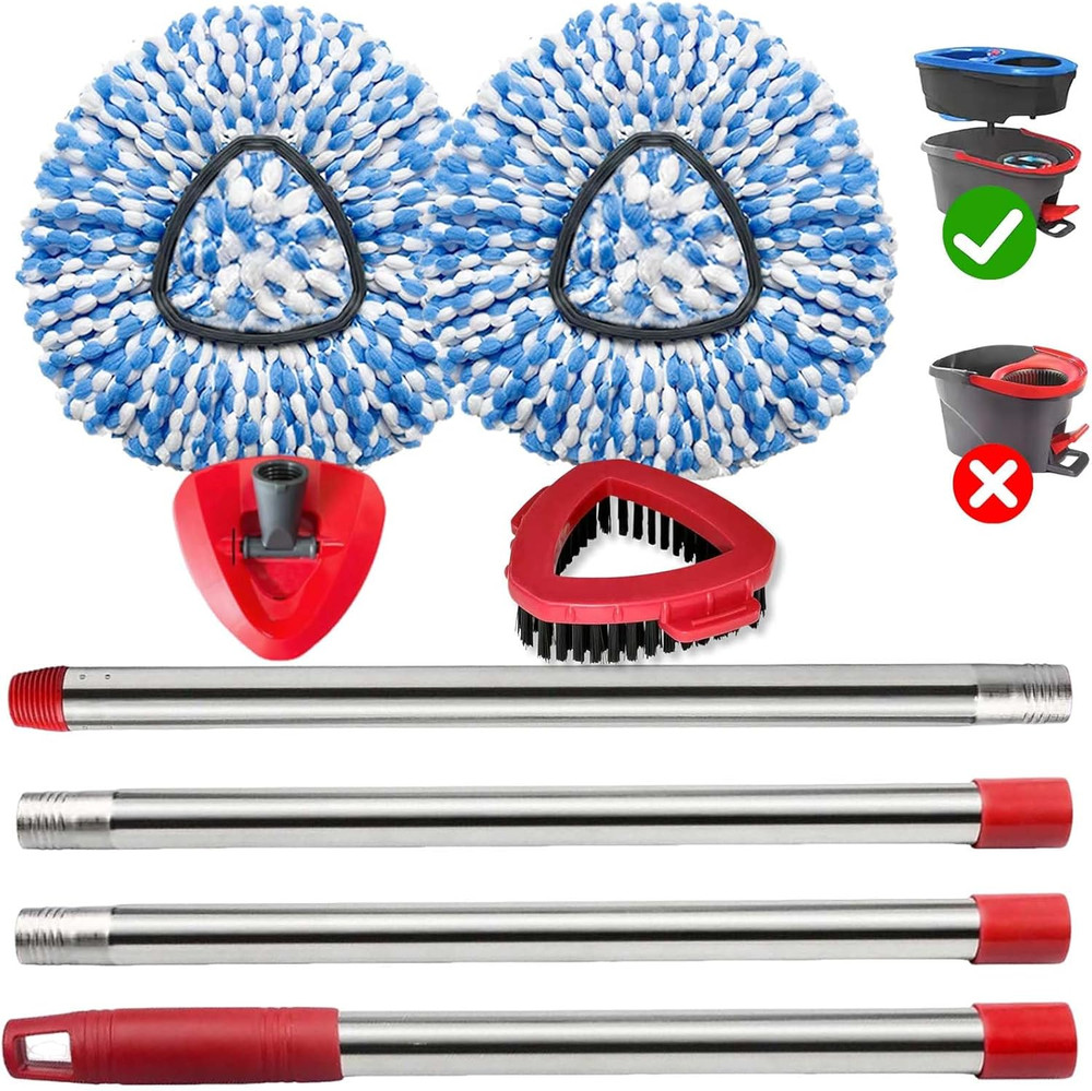 Spin Mop Replacement Heads Microfiber Set for 2 Tank System with Handle Brush