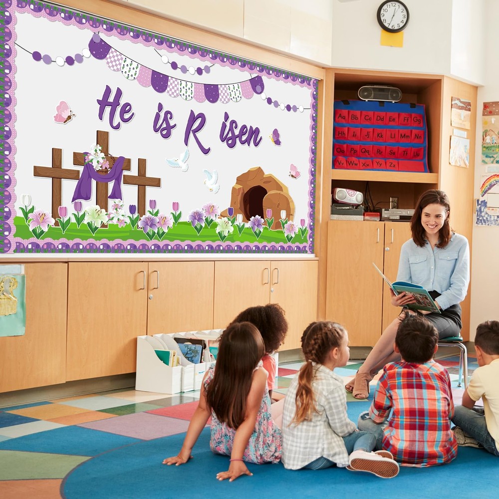 86 Pcs Christian Easter Bulletin Board Decorations Set Religious Easter Class...