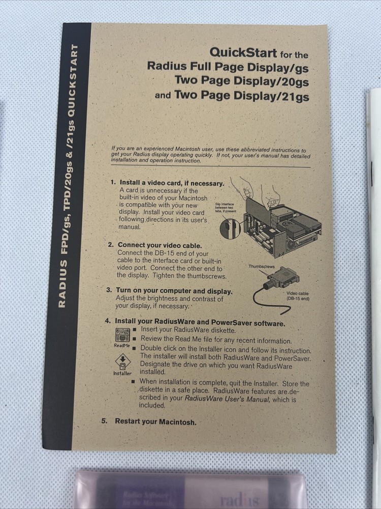 RadiusWare For Macintosh 3.5 Disk And Booklets