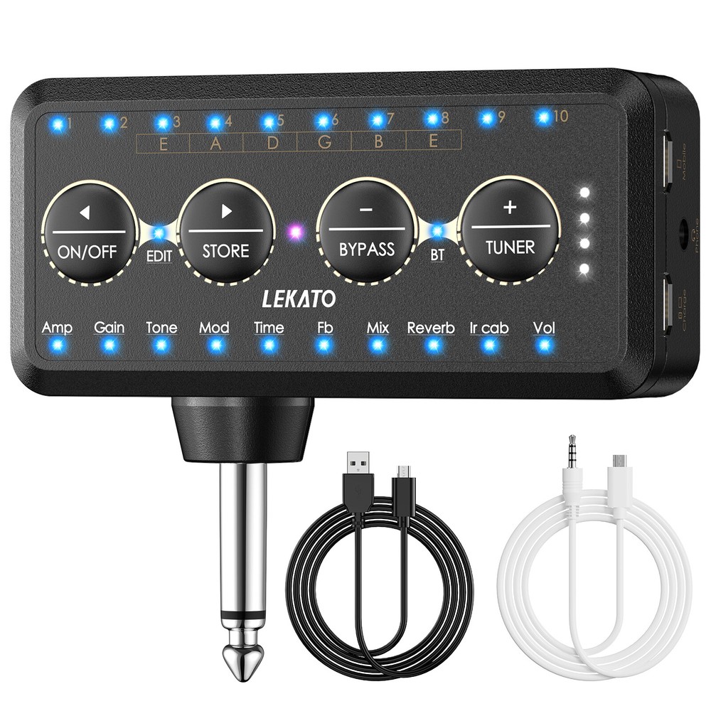 LEKATO Micro Guitar Headphone Amp Rechargeable Multi Effects Mini Amplifier