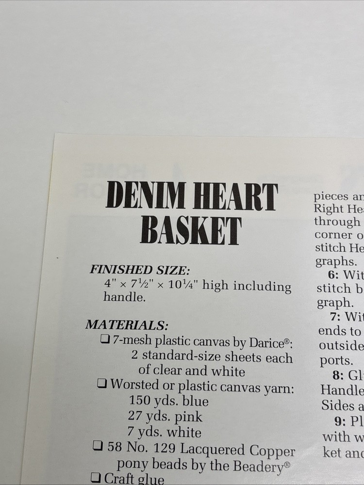 Denim Heart Baskets Annie's Attic Plastic Canvas Pattern Page