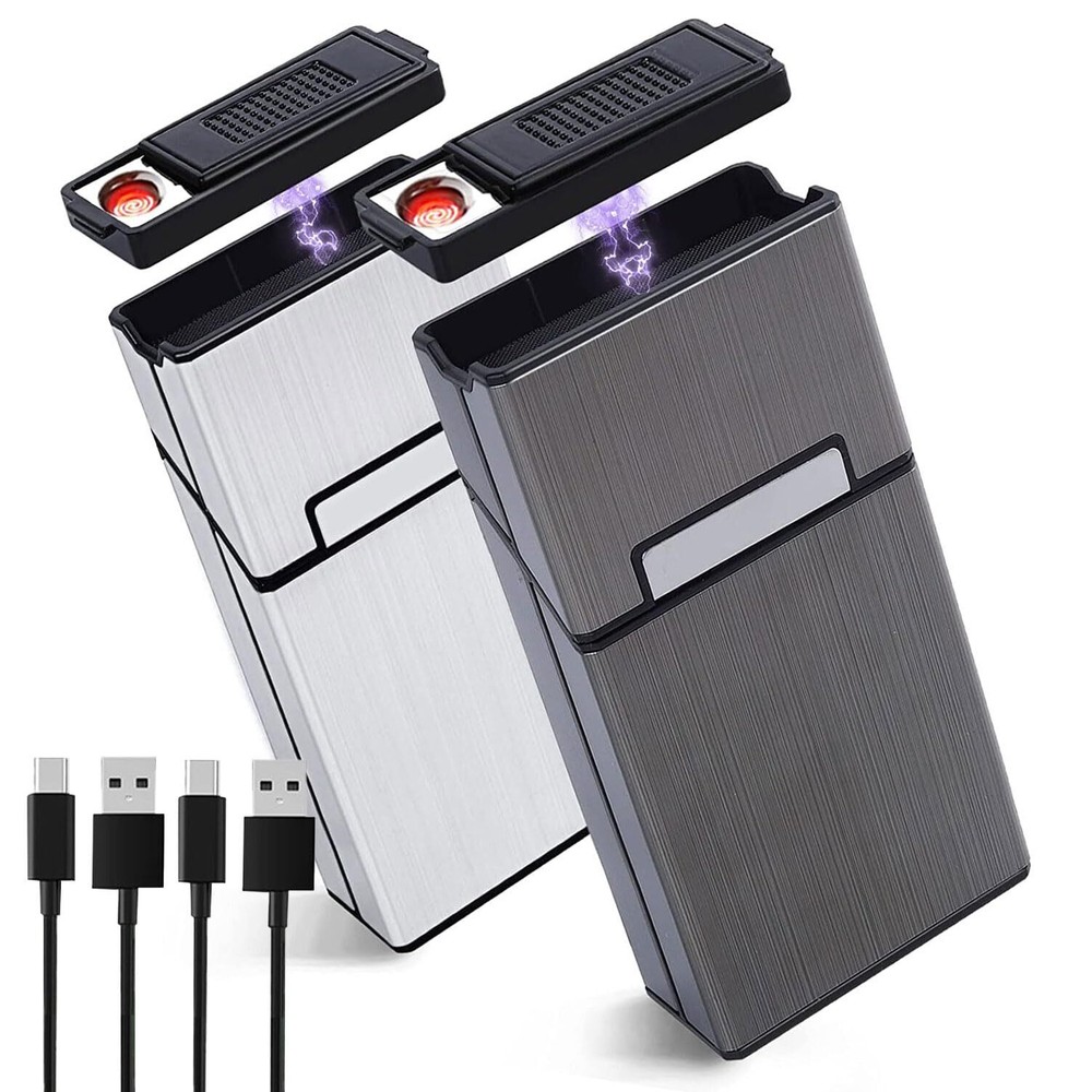 Cigarette Case with Lighter 100'S King Size 20Pcs Cigarettes 2 Pack Rechargeable