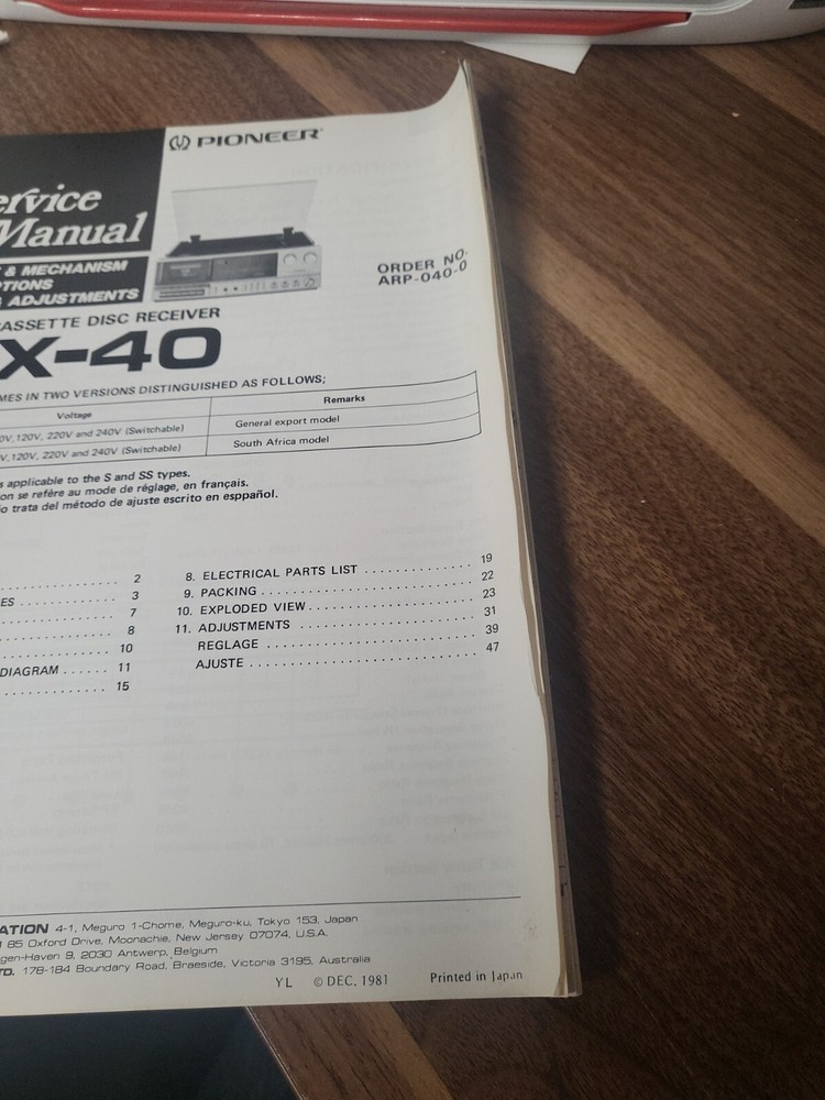 **ORIGINAL** Pioneer MX-40 stereo Cassette disc receiver manual