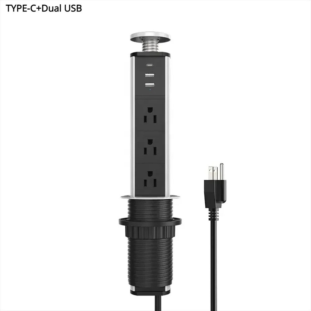 Melery Pop-up Socket Power Strip Kitchen Hidden Table USB Type-C US Plug Outlet