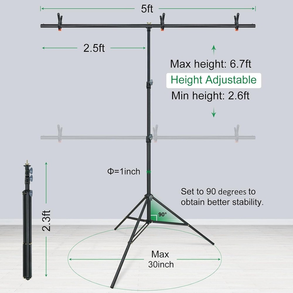 LINCO Pink/Blue T-Shape Backdrop Stand with 10" Ring Light Stand Lighting Kit