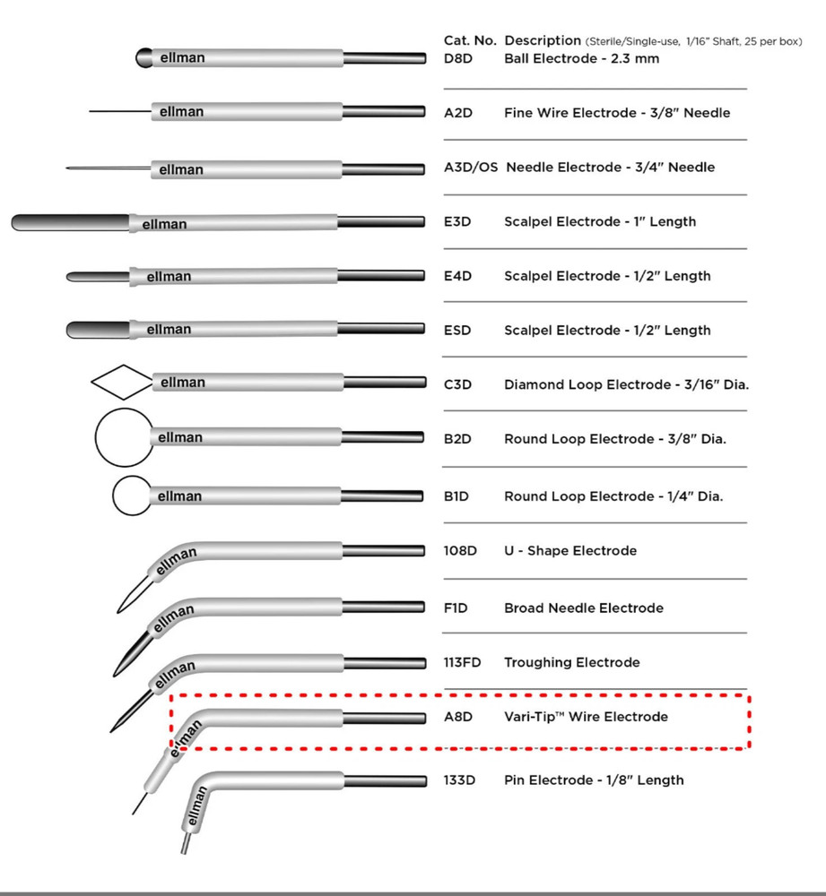 Ellman A8D -Vari-Tip Wire Electrode -Twenty-Five (25) Single-Use Disposable USA