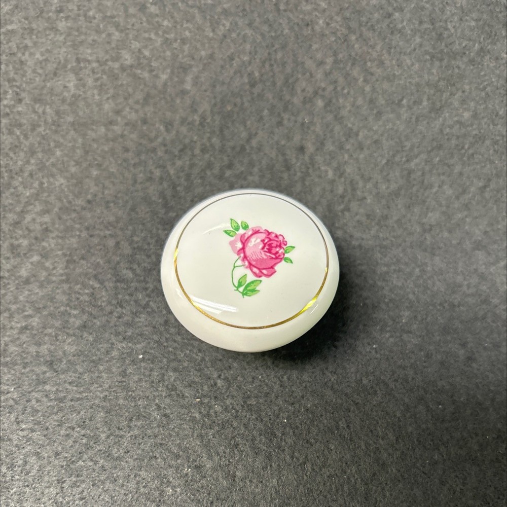 1-1/2" White Ceramic With Rose and Gold Ring Knob