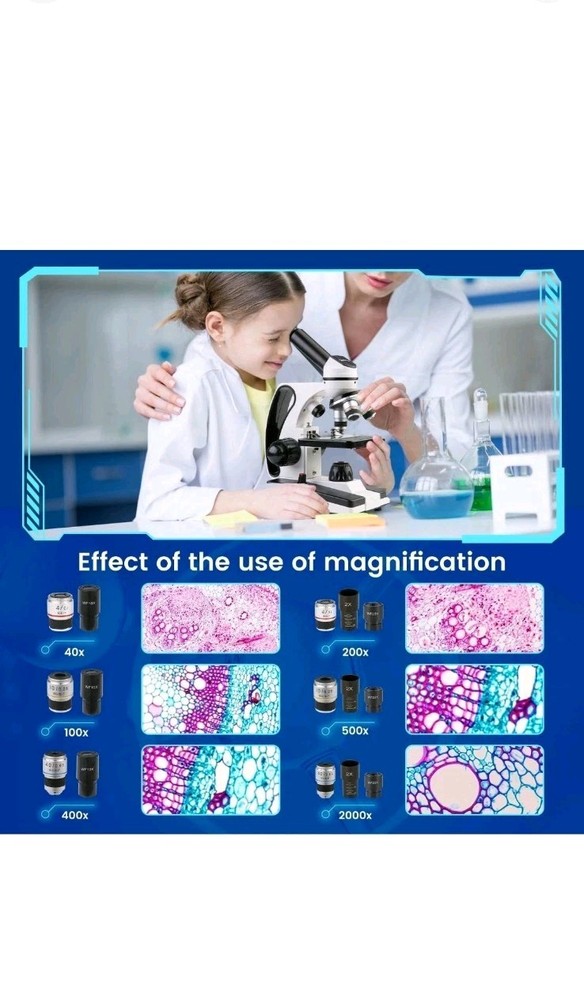 Sedumic Monocular Microscope 40X-2000X Student Science Kit Phone Adapter Set