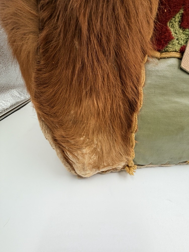 Vintage Middle Eastern Camel Saddle Foot Stool Leather Animal Hide Boho Decor
