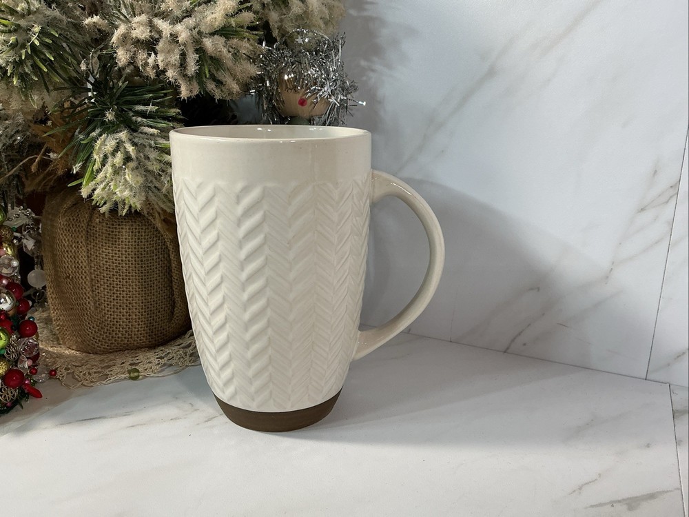 Laurie Gates White Embossed Pattern Brown Base Coffee Mug 20 oz Replacement