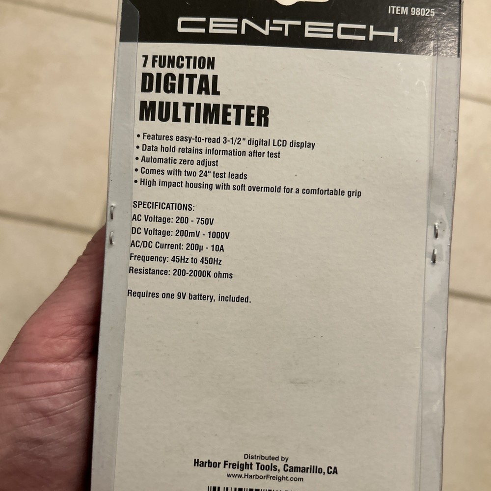 Cen-Tech 98025 7 Function Digital Multi Meter Electronic Volt Tester Electronic