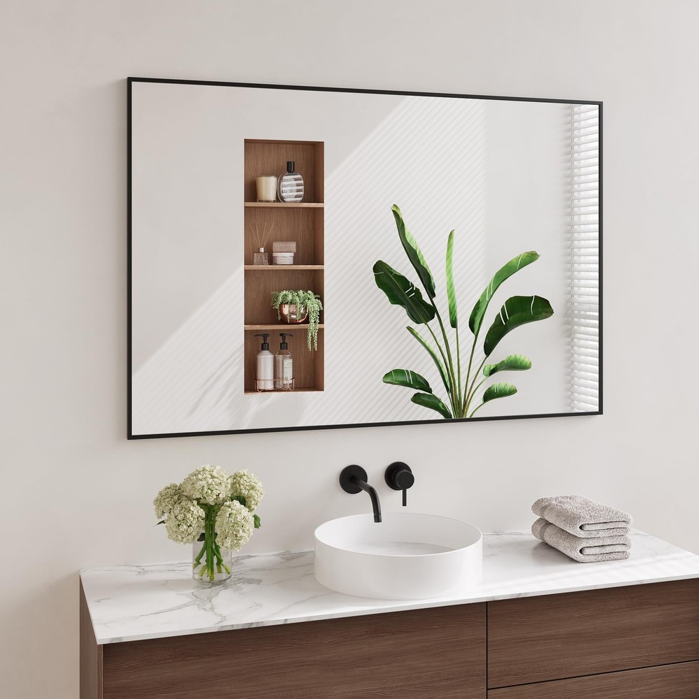Black Mirrors for Wall, 30x48 Inch Bathroom Mirror, Rectangular Wall Mirror f...