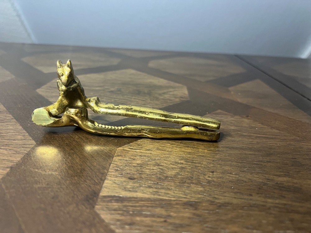 Vintage Squirrel Brass Nut Cracker Solid Heavy Nutcracker Branch Limb 6"