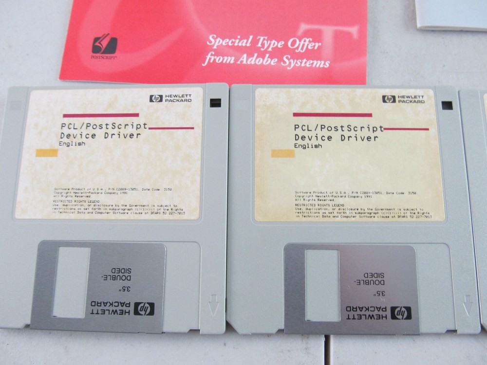 HP Post Script PCL5 Disks w/ Box, Manuals Vintage PC 1990s