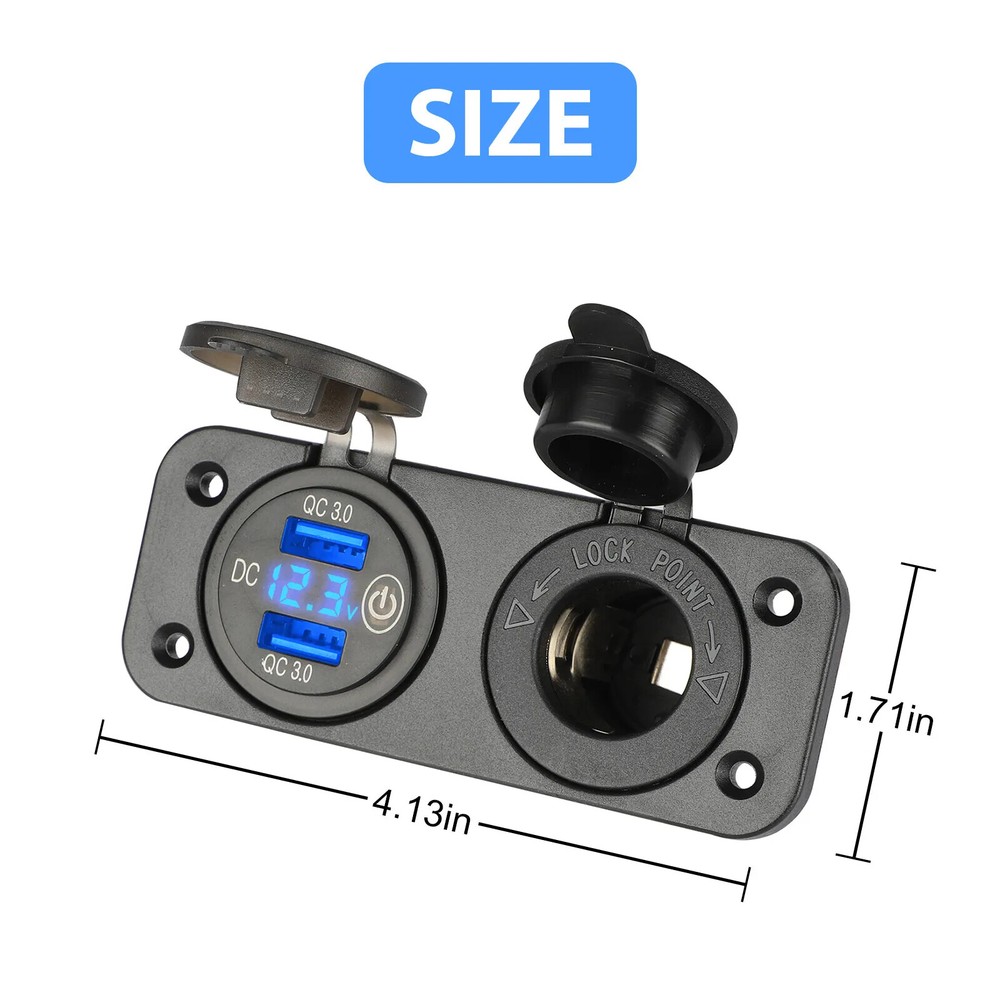 QC3.0 Dual USB Car Fast Charger, Cigarette Lighter Socket Adapter, LED Voltmeter