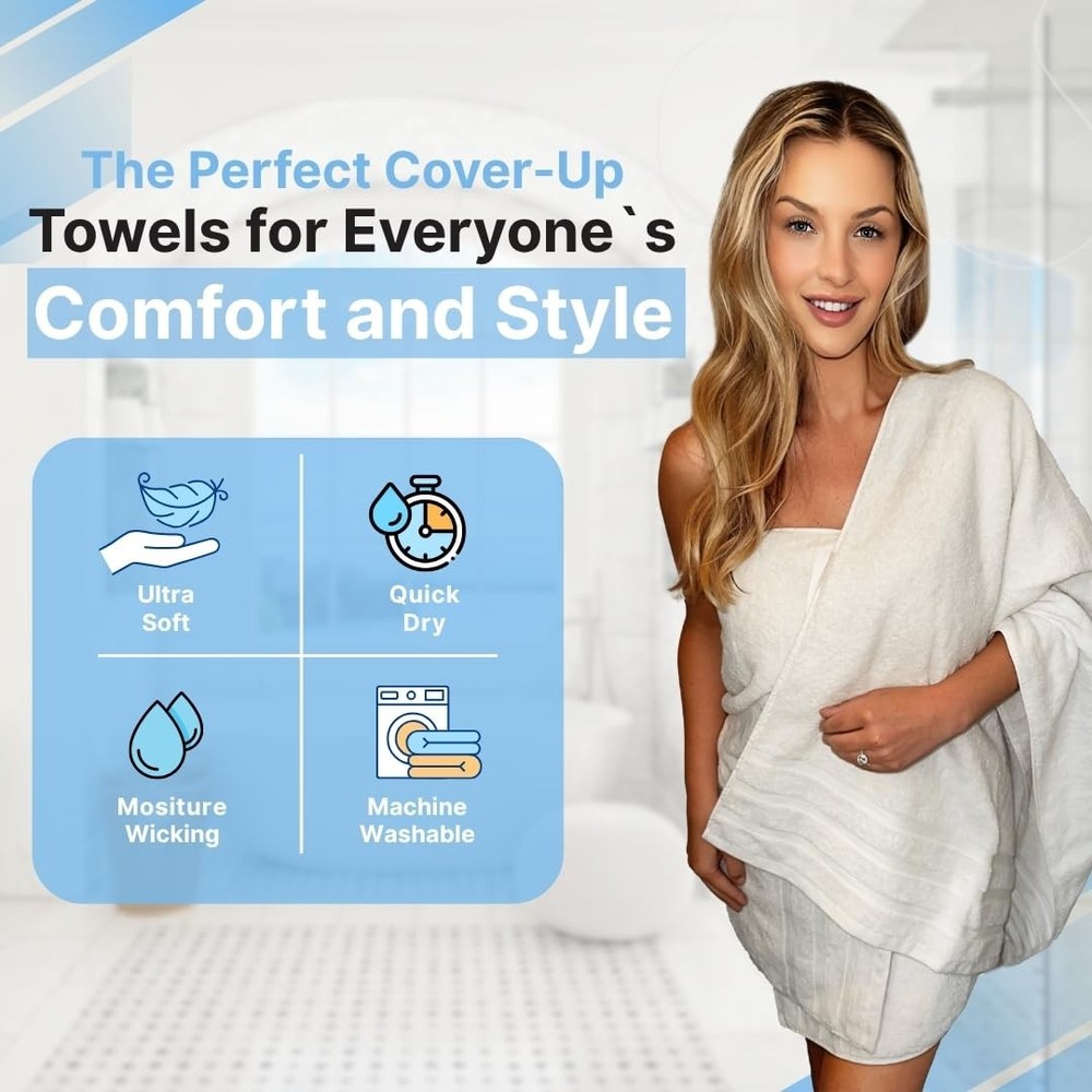 Extra Large Bath Towels, 2 Pack, 100% Cotton, Soft, White
