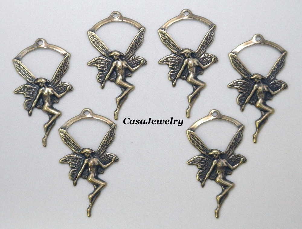#0449 ANTIQUED GOLD PIXIE/NYMPH W/TOP HANG RING - 6 Pcs