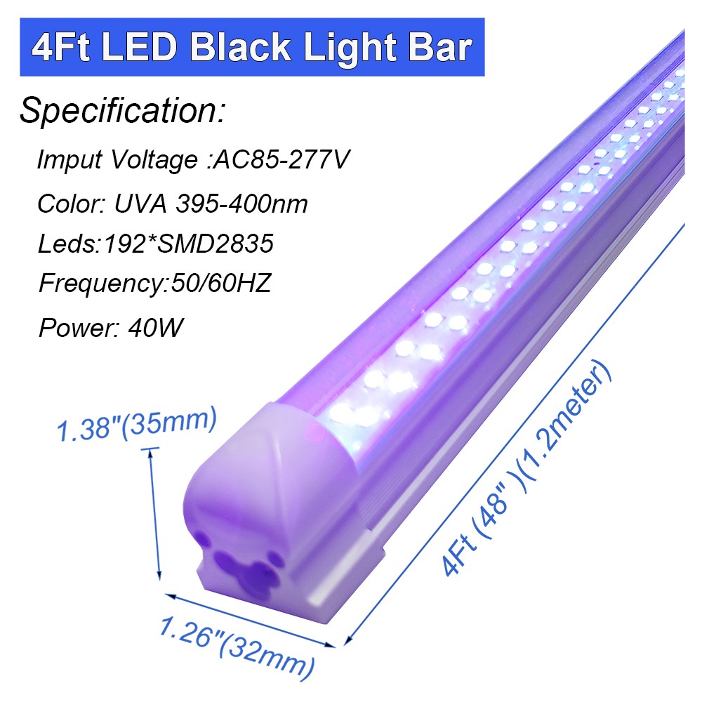 24 Pack 40W 4FT UV Led Black Light Bar DJ Stage Light Linkable Plug in and Play