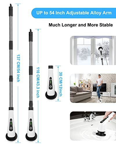 Electric Spin Scrubber, Cordless Cleaning Brush with 8 Replaceable Brush White