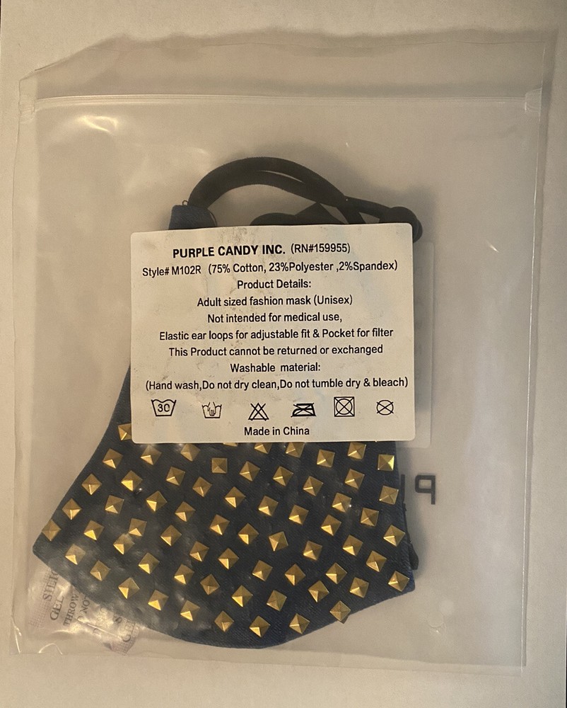 Blue Denim Gold Stud Face Mask With Adjustable Straps