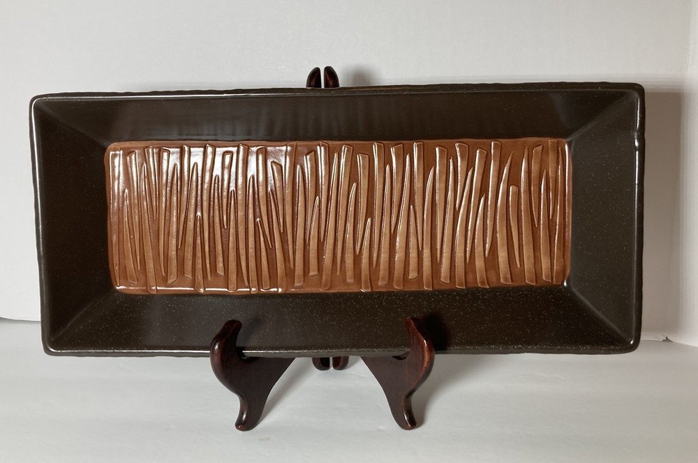 Pfaltzgraff Modern Stoneware MATIKA SHALE Brown 15" Rectangular Tray MINT