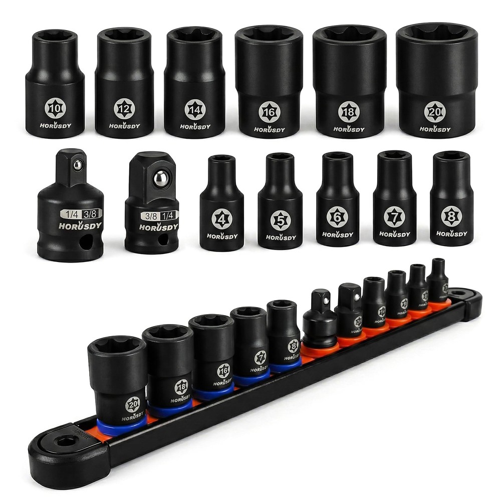 HORUSDY E-Torx Socket Set 13-Piece External | E4-E20, Black