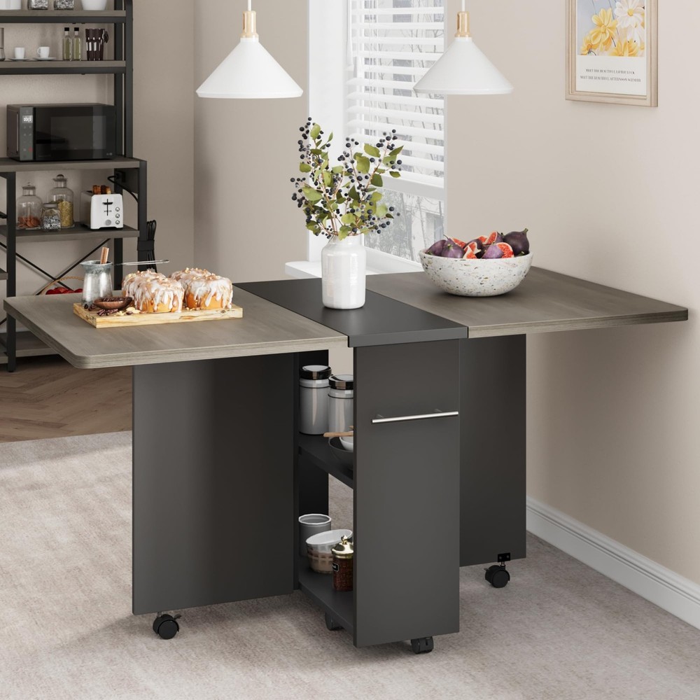 Folding Dining Table w/Storage Shelf, Expandable Kitchen Table for Small Spaces