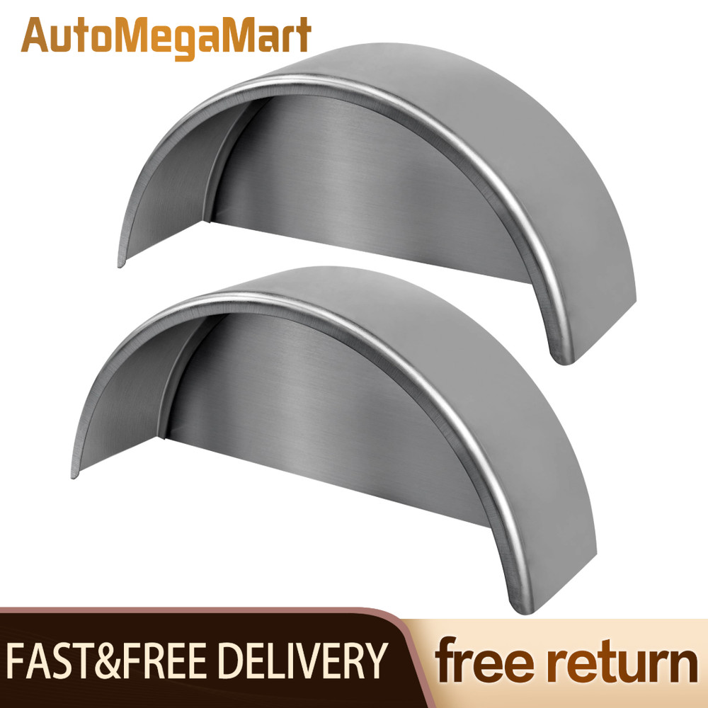 A Pair Steel Round Single Axle Trailer Fenders & Backs For 14" 15'' 16" Wheel