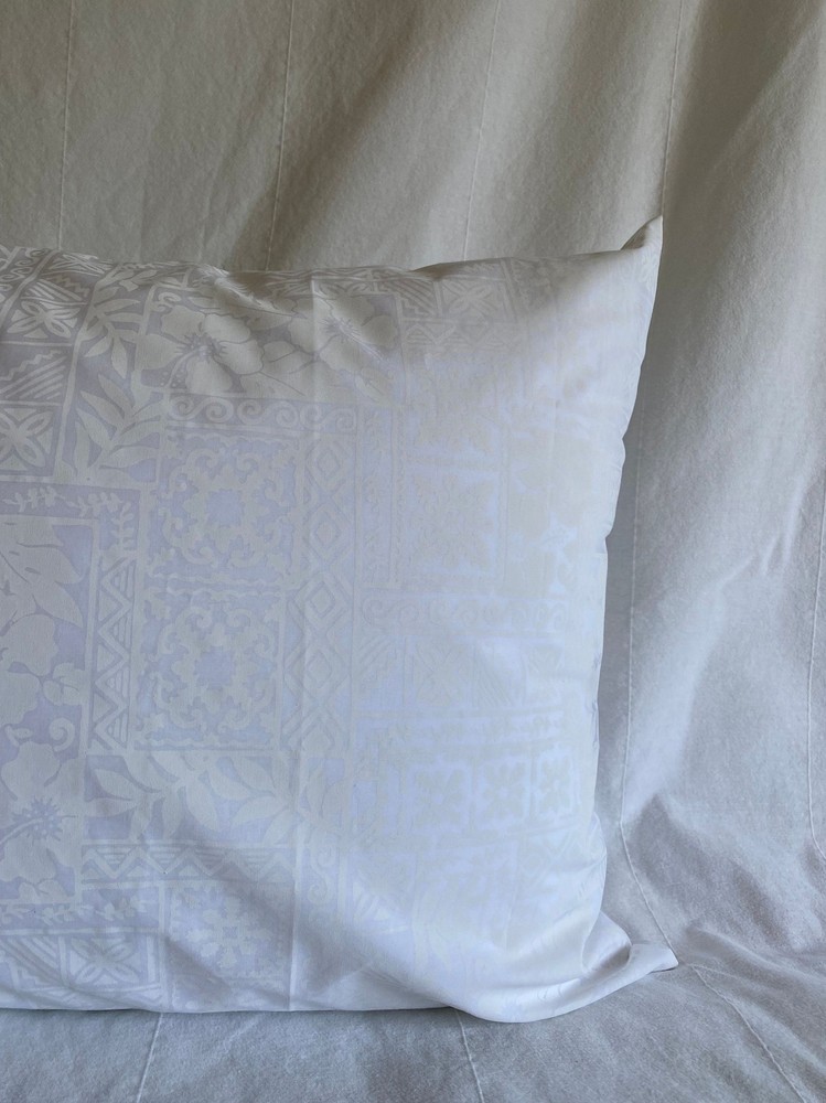 White on White Block Print with Hibiscus | Handmade | Poly Cotton