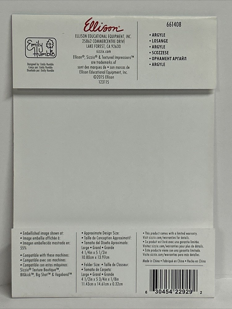 Textured Impressions Argyle Embossing Folder Emily Humble A2 661408