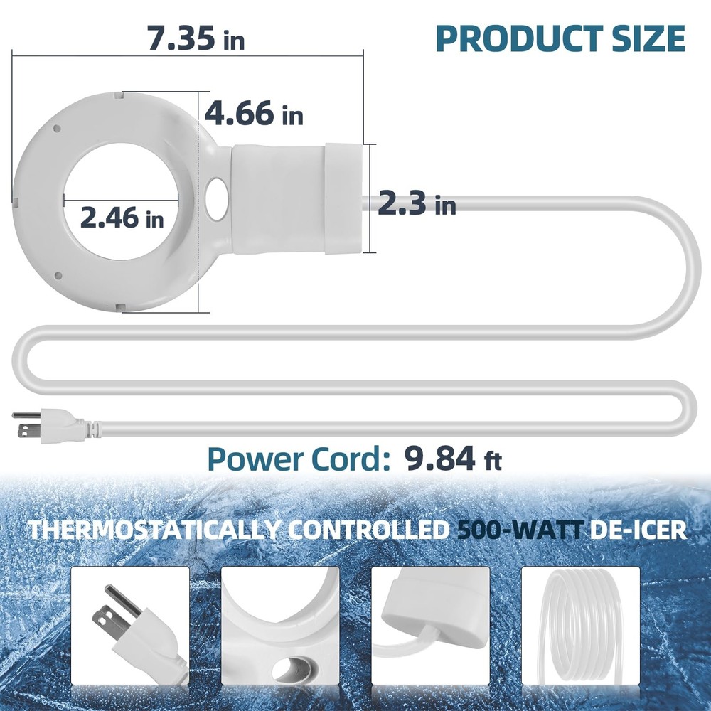 500W Stock Tank De-Icer Trough Heater Aluminum Submersible Water Bucket Deicer