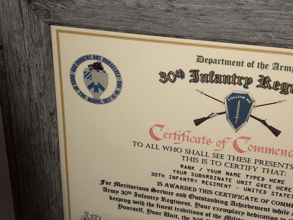 30TH INFANTRY REGIMENT / COMMEMORATIVE - CERTIFICATE OF COMMENDATION