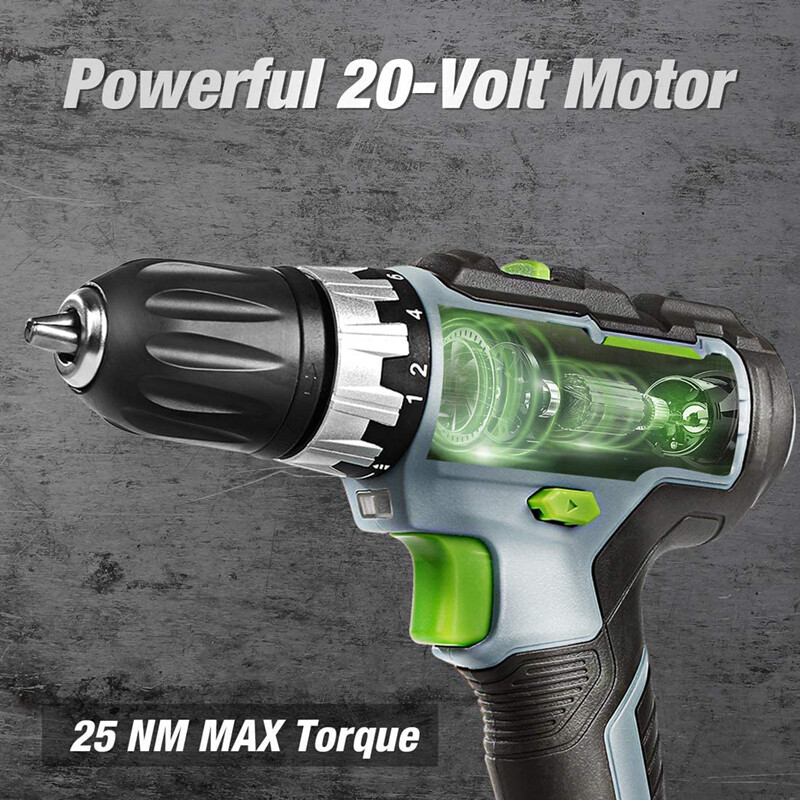 WORKPRO 20V Cordless Drill/Driver Kit 3/8" 18+2 Torque Setting Variable Speed US