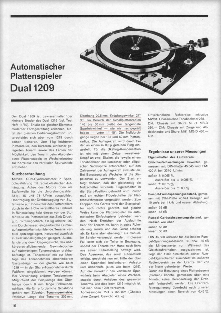 Dual 1209 Turntable Tonearm Cartridge Alignment Protractor