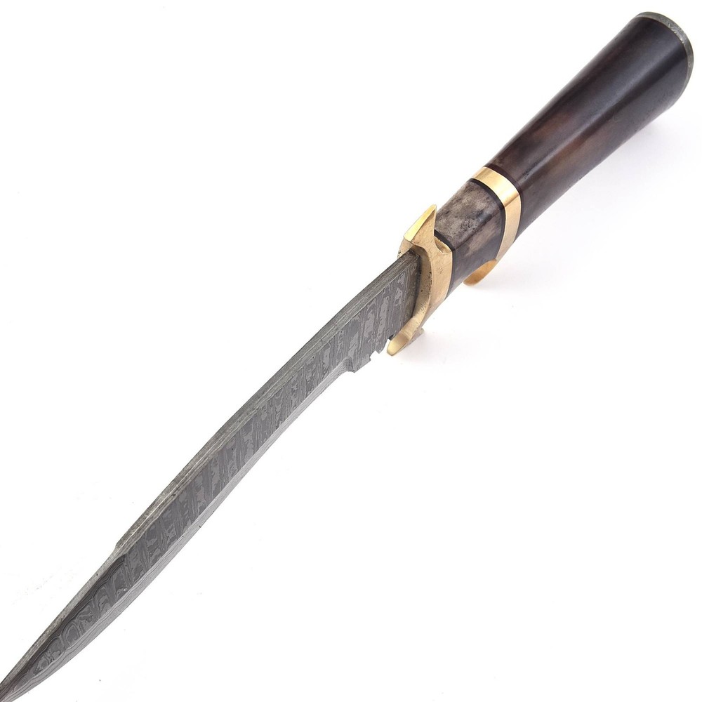 Damascus Fixed Blade Hunting Knife 200 Layers W/ Leather Sheath Black Bone Sharp