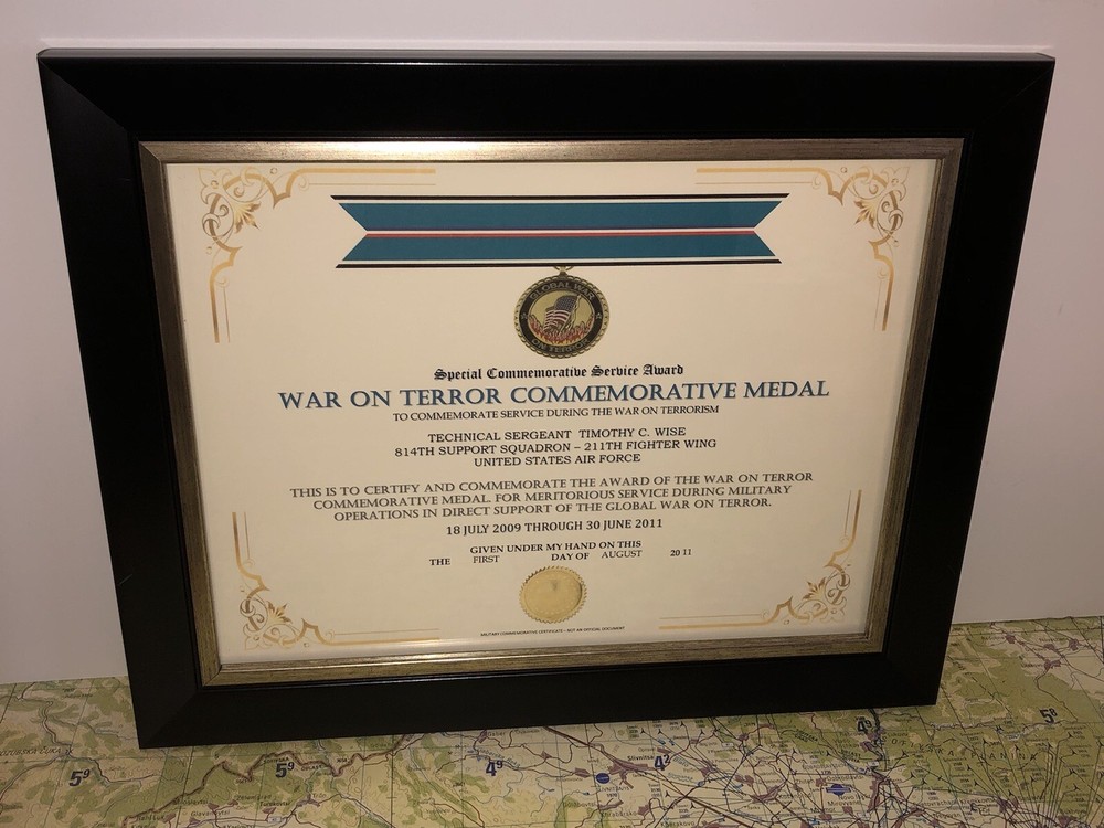 SCSA - WAR ON TERROR COMMEMORATIVE MEDAL CERTIFICATE ~ Type 1