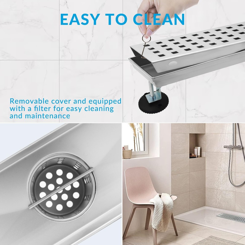 32" Removable Cover Linear Shower Drain, 304 Stainless Steel Rectangular Floor