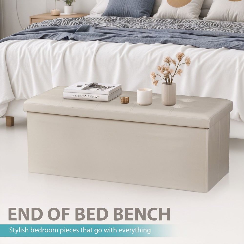 43" Folding Storage Ottoman Bench Storage Stools Footrest for Organizer Beige