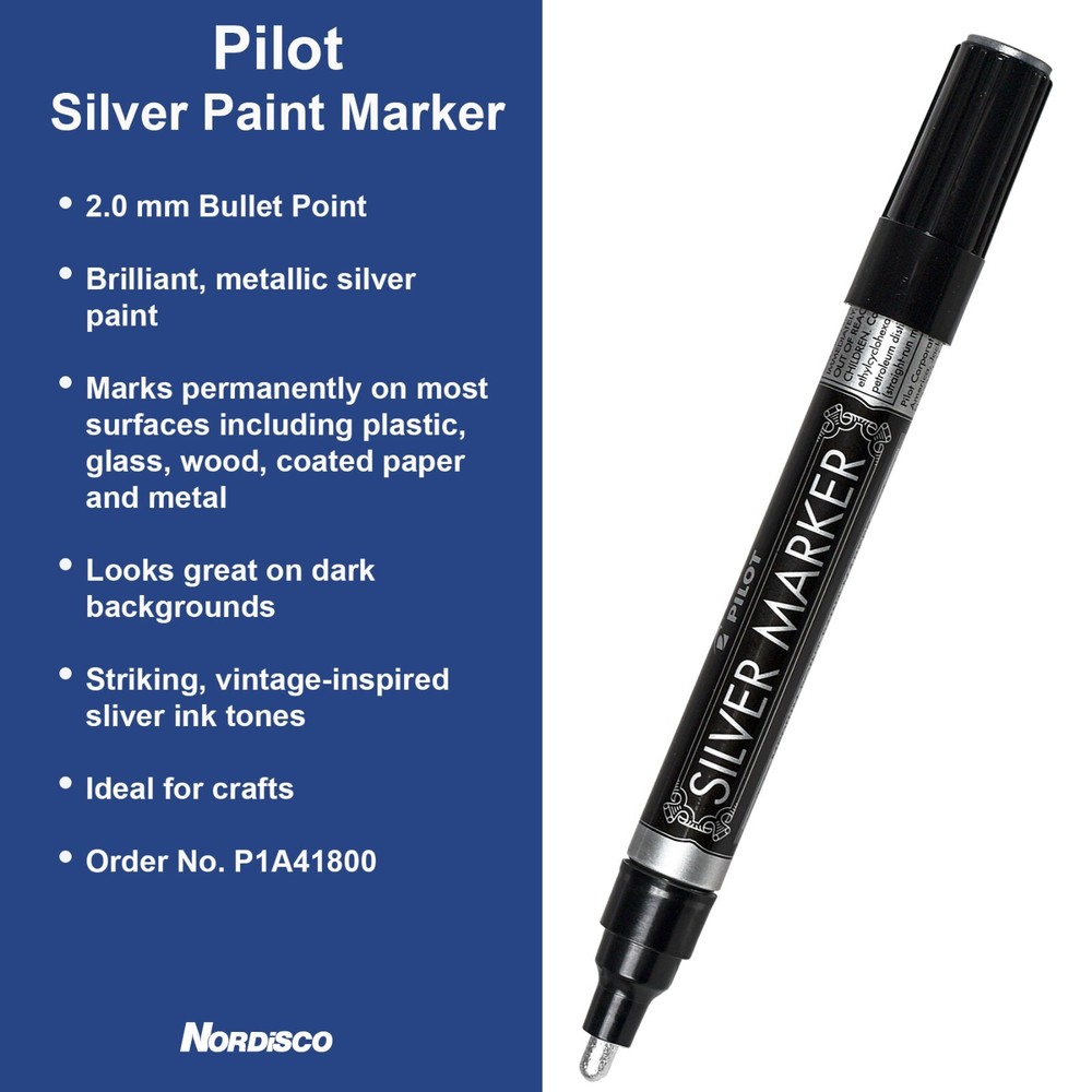 Pilot Silver Metallic Paint Marker 41800, 2.0mm Medium Point