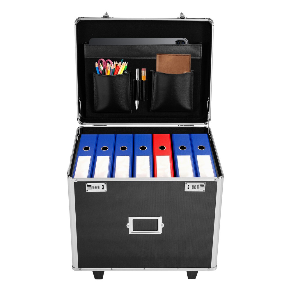 Aluminum Alloy Document Box File Organizer Rolling Locking Filing Storage Box