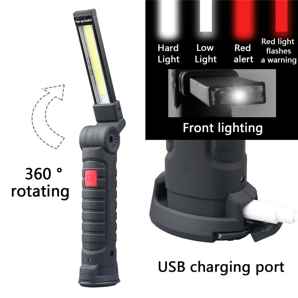 2 Super Bright USB Rechargeable COB LED Work Light Flashlight Folding Torch Lamp