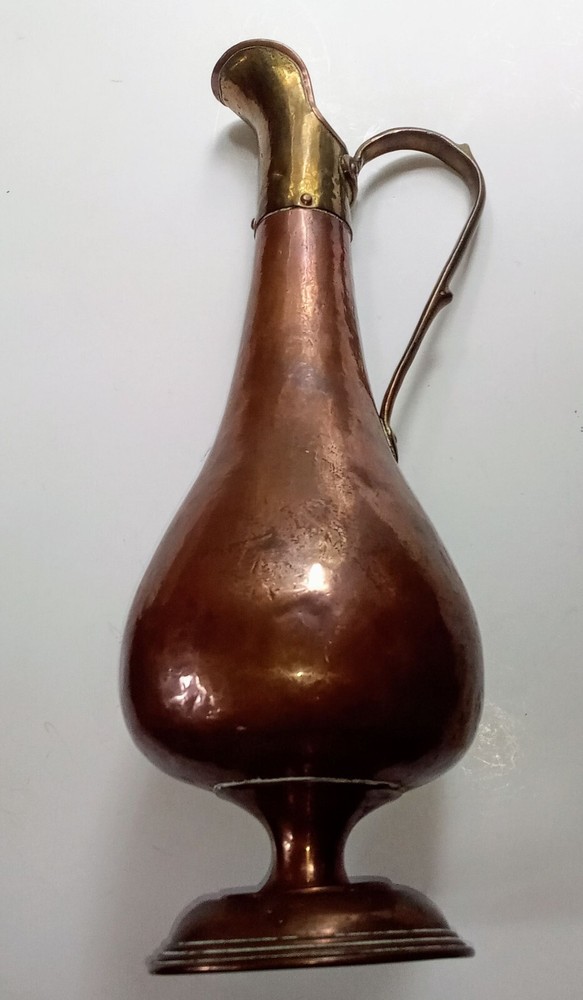 ANT COPPER &BRASS EWER 16" HANDMADE DOVETAILED SOLID WELL MADE READ