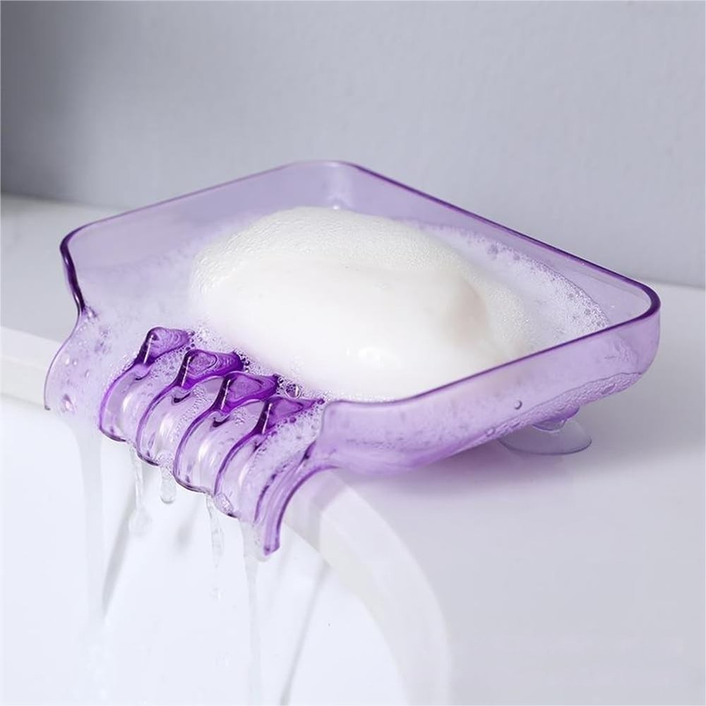 Purple Rectangular Soap Dish, 5.1 x 3.7 Inches, Plastic, Suction Cup, Space-S...
