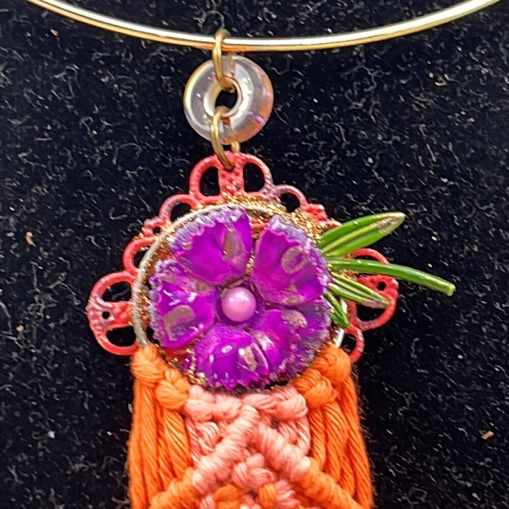 Adorned Crown Artisan Assemblage macramé enamel flower collar necklace