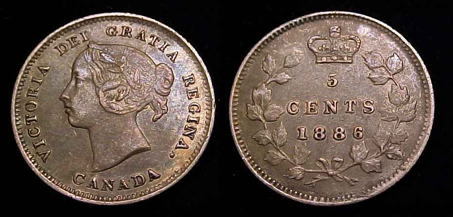 CANADA 1886 Small 6 Silver Five Cents XF/AU